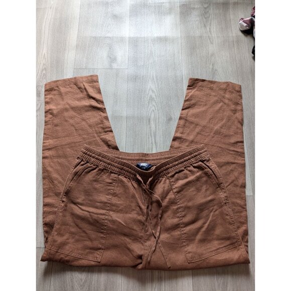 Lands End Womens Linen-Blend Elastic Waist Pants Size 12 Brown - Picture 1 of 6